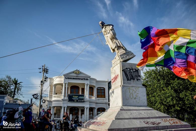 تظاهرات و سرنگونی مجسمه کریستوبال کلون در کلمبیا 