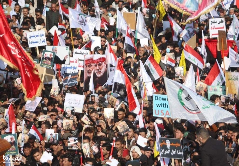 راهپیمایی عراقی ها در سالگرد شهادت حاج قاسم سلیمانی و ابومهدی المهندس 