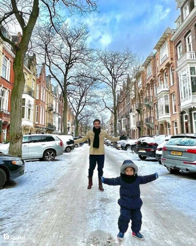 برف بازی رضا قوچان‌نژاد لژیونر ایرانی تیم زووله هلند با پسرش