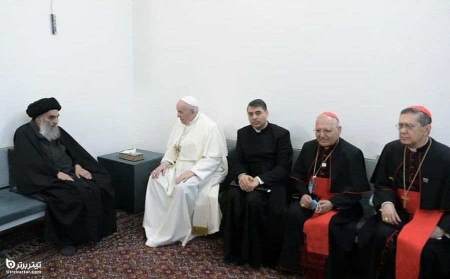 دیدار پاپ رهبر کاتولیک های جهان با آیت الله سیستانی مرجع شیعیان عراق 