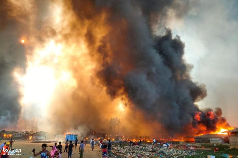 آتش سوزی در بازار کاکس ، بنگلادش در محل اردوگاه پناهندگان