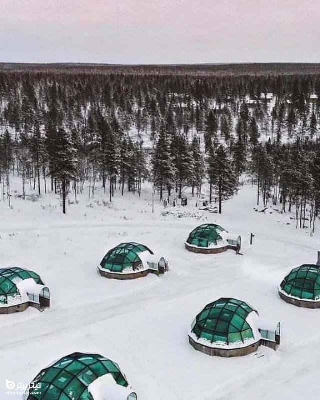 هتل اقامتی شیشه ای به سبک اسکیموها در نزدیکی پارک ملی فنلاند