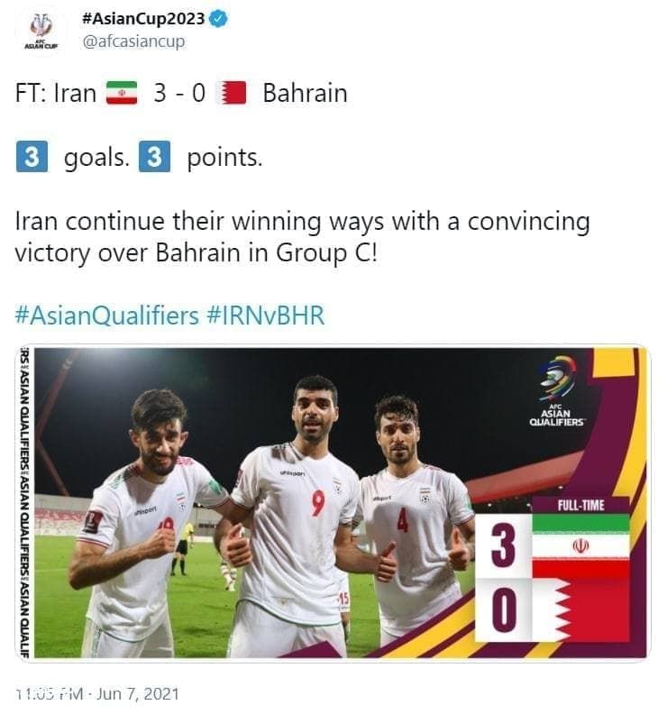 واکنش صفحه رسمی AFC به برتری ایران مقابل بحرین