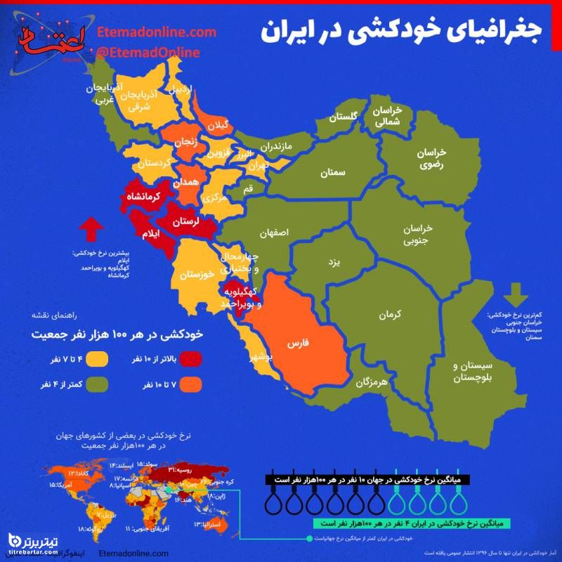 آمار خودکشی استانهای ایران در سال 98 