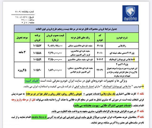آغاز فروش فوق‌العاده محصولات ایران‌خودرو با قیمتهای جدید