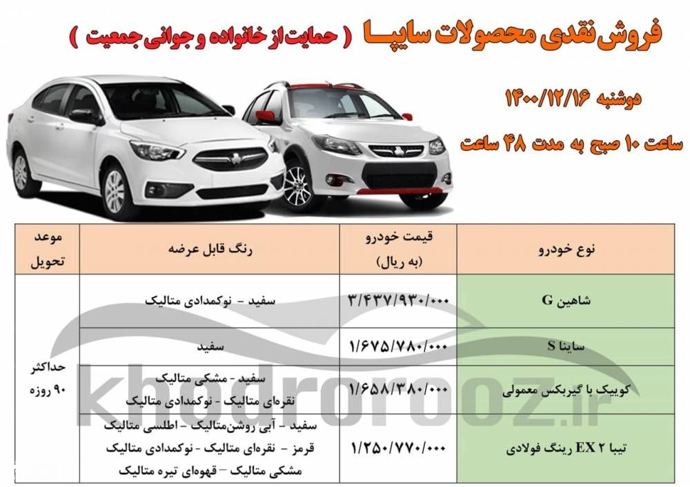 جزئیات فروش فوق‌العاده سایپا از ۱۶ اسفندماه ۱۴۰۰