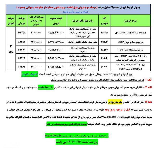 جزئیات فروش ۲ محصول ایران خودرو از 16 فروردین 1401