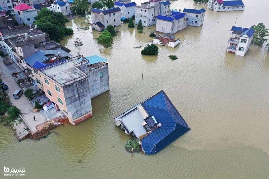 سیلاب درحال نابودی منازل دریاچه پویانگ، چین