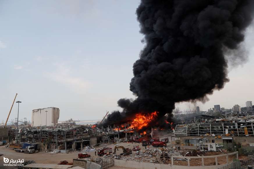 آتش سوزی در بندر بیروت پنج هفته پس از انفجار بزرگ 