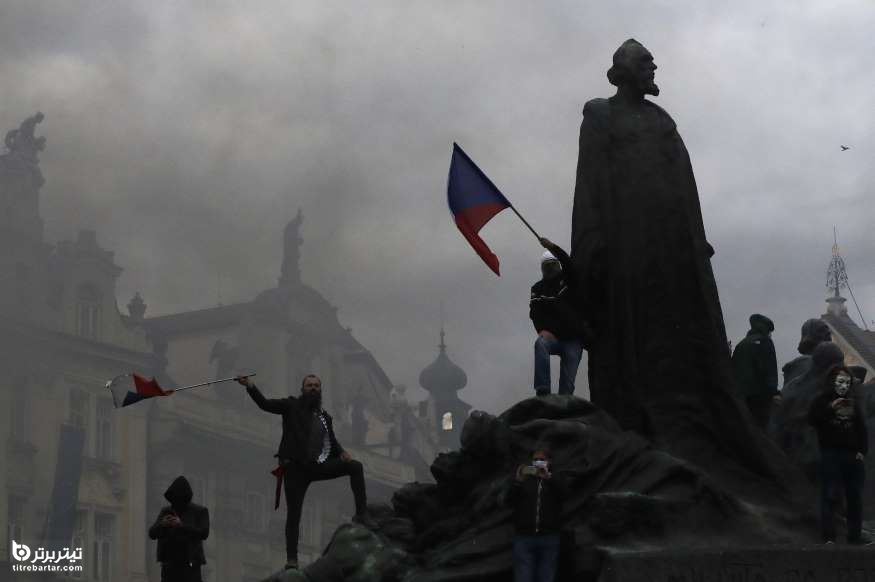 تظاهرات در میدان شهر قدیم در پراگ ، جمهوری چک