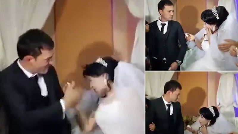 کتک خوردن عروس در مراسم عروسی اش
