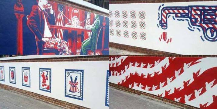 تغییر نقاشی‌های روی دیوار سفارت آمریکا در تهران با مضامین نو+عکس و فیلم