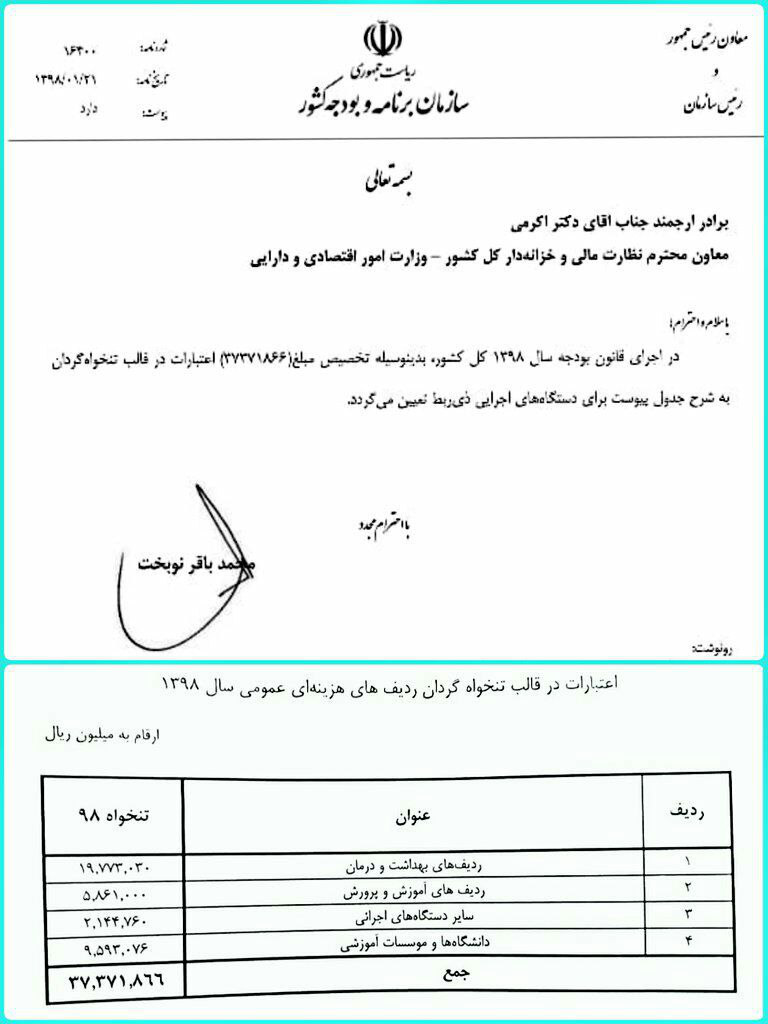 تنخواه سال گذشته آموزش و پرورش ۱۰۷ درصد بود