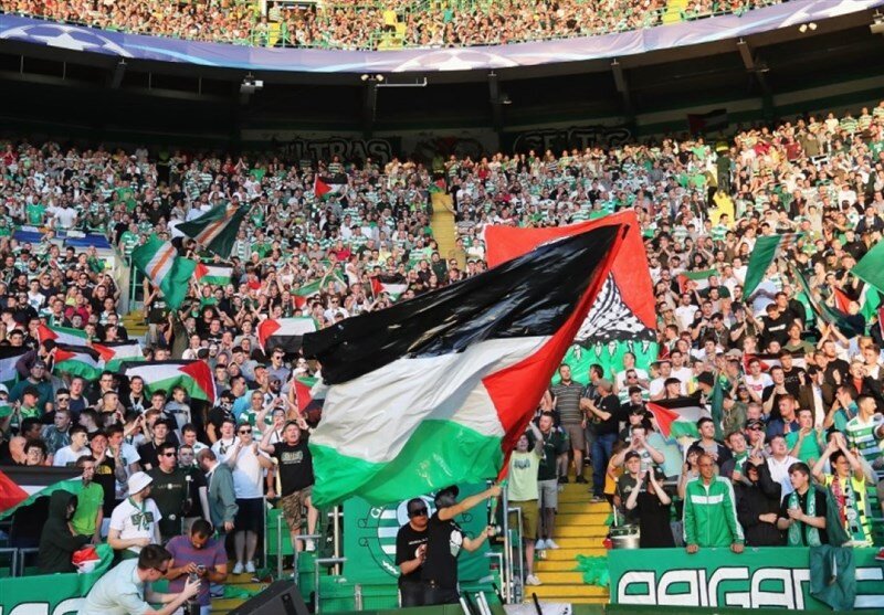  | حمایت هواداران سلتیک در حمایت از فلسطین در استادیوم فوتبال