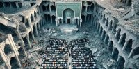 تصویری با شکوه از اقامه نماز جمعه در میان خرابه‌ها