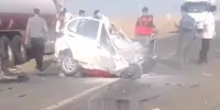 ببینید | وضعیت فاجعه‌بار خودروی کوئیک در پی تصادف دلخراش در جاده زابل؛ خودروی سایپا منهدم شد!