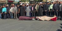 تصاویری تلخ از مراسم تشییع ۴ جانباخته حادثه معدن طبس در قوچان