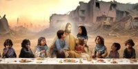تابلوی شام آخر؛ مسیح و کودکان غزه +تصویر