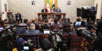 نشست خبری لاریجانی در سفر اسلام‌آباد + تصاویر