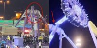 تصاویر حادثه هولناک در شهر بازی عربستان + ویدئو | لحظه شکستن وسیله بازی و سقوط مردم