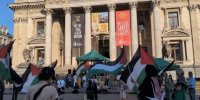 ببینید | تظاهرات طرفداران فلسطین مقابل ساختمان بورس بروکسل