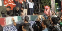 ورود پیکرهای مطهر جانباختگان بلوار وکیل آباد مشهد به تجمعات شبانه