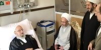 عکس| عیادت آیت الله سبحانی از آیت الله مکارم
