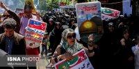 تاکید مادر شهید مدافع حرم بر حمایت از مظلومان جهان در راهپیمایی روز قدس