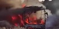 نجات مسافران از مرگ حتمی با اقدام شاگرد راننده+عکس اتوبوس سوخته